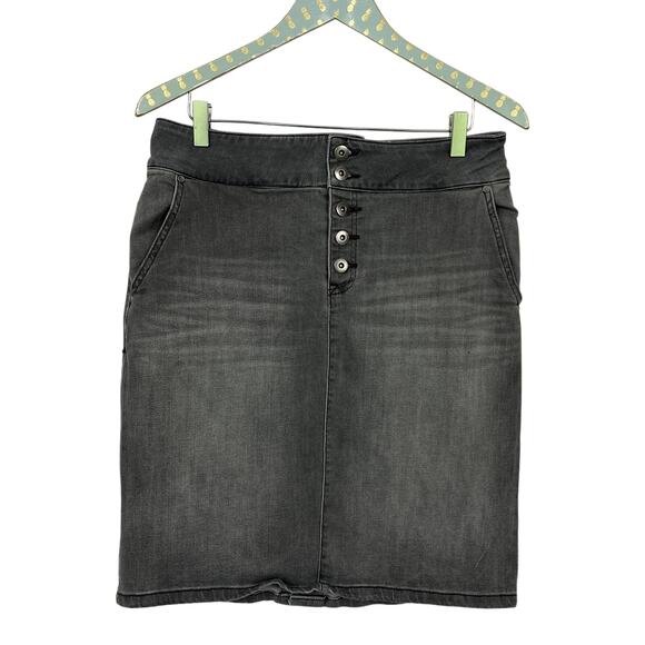 Prana Denim Skirt Womens 8 Gray Button Fly Organic Cotton Pockets Grunge 32x21 - Picture 1 of 12